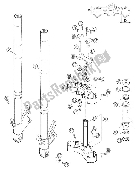 All parts for the Telescopic Fork Wp 640 Duke 02 of the KTM 640 Duke II Weiss Europe 2002