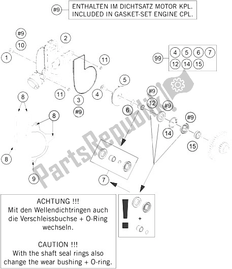 All parts for the Water Pump of the KTM 1290 Super Duke GT Grey ABS 16 Australia 2016