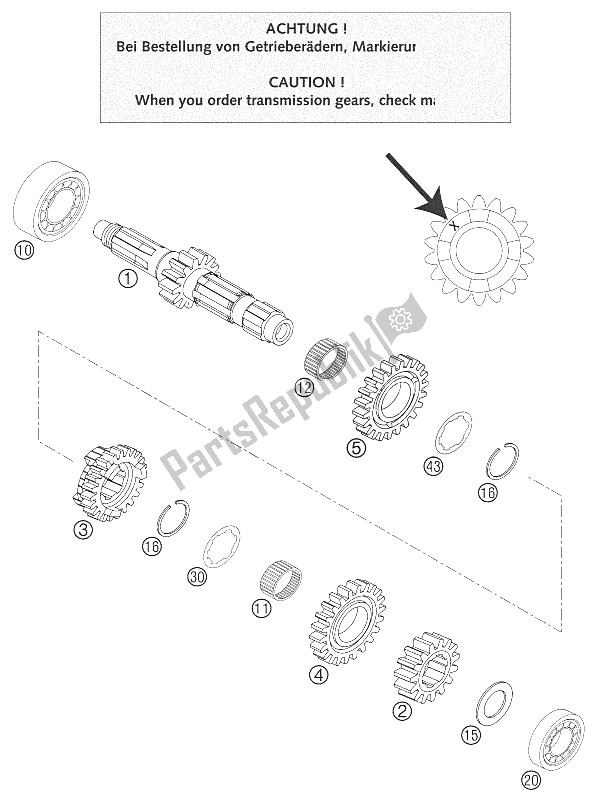 All parts for the Transmission I 250 Sx of the KTM 250 SX Vorserie MOD 03 Europe 2002
