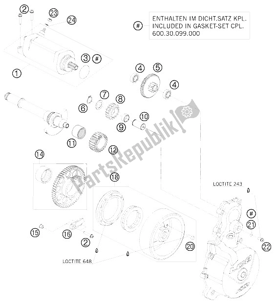 All parts for the Electric Starter of the KTM 950 Super Enduro R Australia United Kingdom 2008