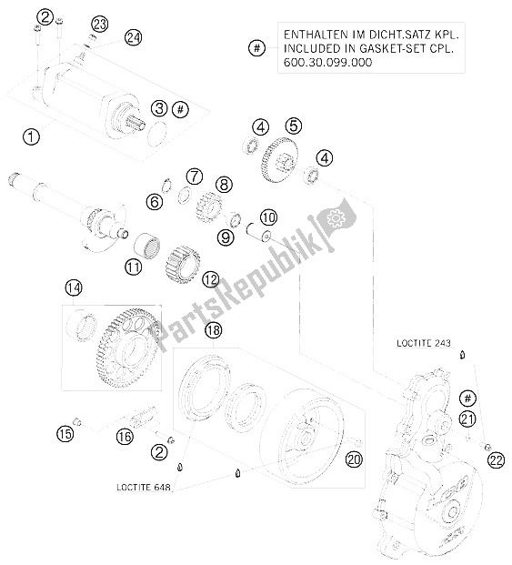 All parts for the Electric Starter of the KTM 990 Adventure Orange ABS 09 Australia United Kingdom 2009