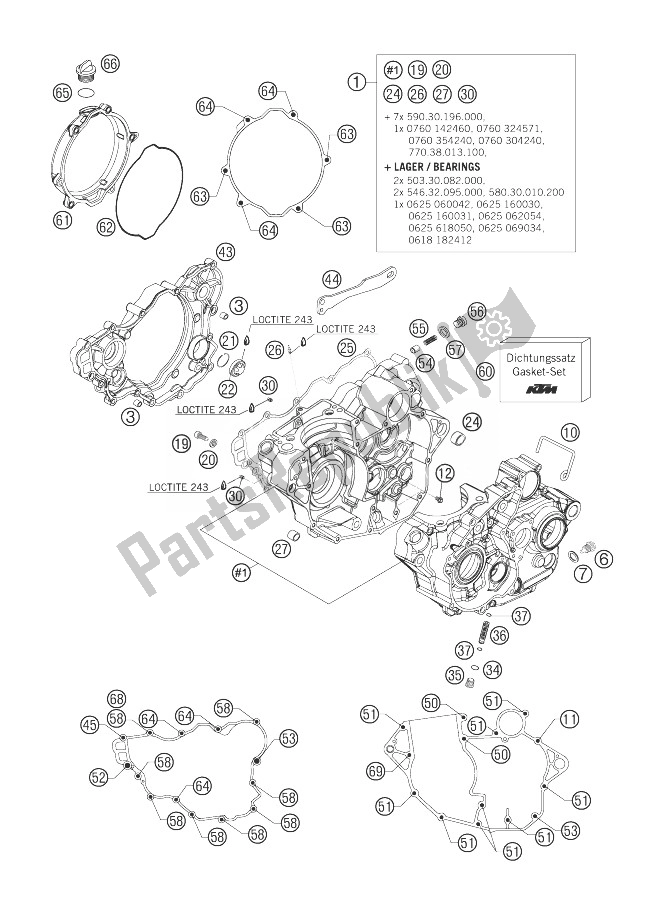 All parts for the Engine Case of the KTM 250 EXC F SIX Days Europe 2007