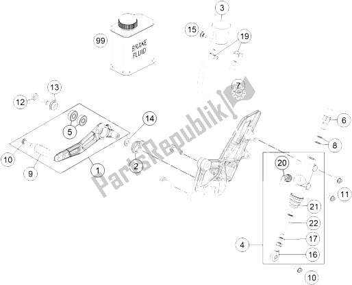 All parts for the Rear Brake Control of the KTM 1290 Super Duke GT Grey ABS 16 Japan 2016