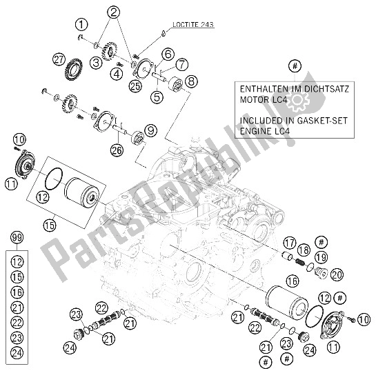 All parts for the Lubricating System of the KTM 690 Enduro R 09 Europe 2009
