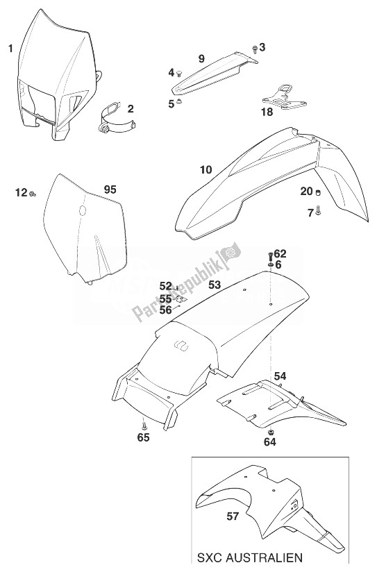 Toutes les pièces pour le Masque - Fender Sxc, Sx Lc4 du KTM 540 SXC 99 Australia 1999