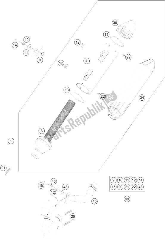 Toutes les pièces pour le Système D'échappement du KTM 350 SX F Europe 2016