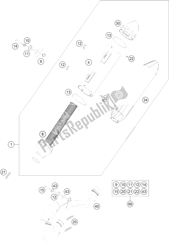 All parts for the Exhaust System of the KTM 350 SX F USA 2016