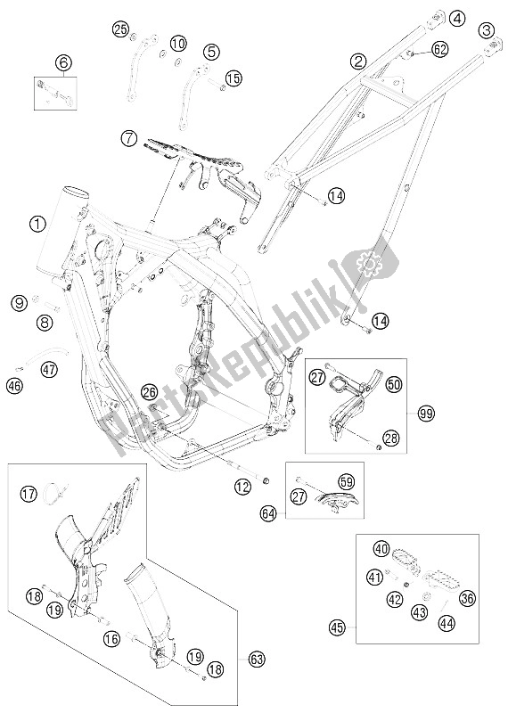 Todas as partes de Quadro, Armação do KTM 250 EXC F Australia 2012