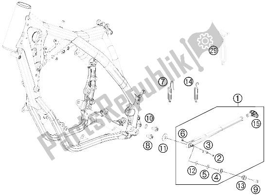 Alle onderdelen voor de Zij- / Middenstandaard van de KTM 150 XC USA 2012