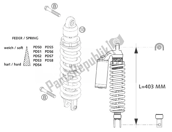 All parts for the Monoshock of the KTM 250 EXC G Racing USA 2004