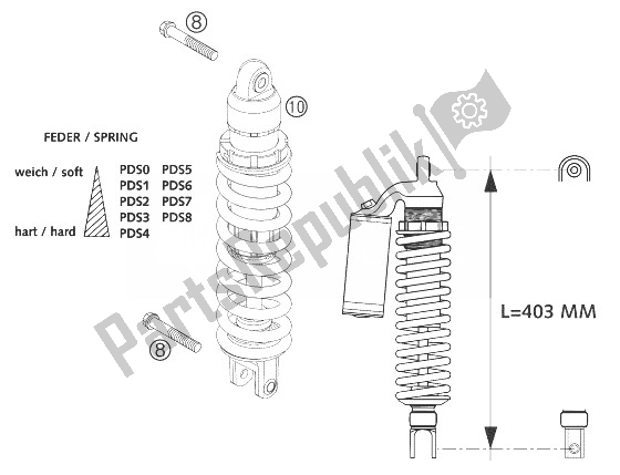 All parts for the Monoshock of the KTM 525 EXC Racing Europe 2004