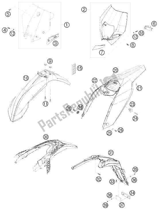 All parts for the Mask, Fenders of the KTM 400 EXC Australia 2011