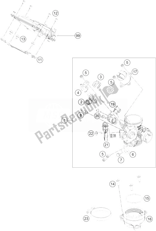 Tutte le parti per il Corpo Farfallato del KTM 390 Duke White ABS CKD China 2014