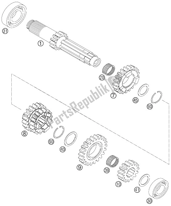 All parts for the Transmission I - Main Shaft of the KTM 250 XCF W USA 2012