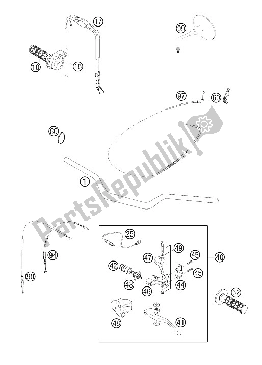 Tutte le parti per il Manubrio, Strumenti 640 Lc4 del KTM 640 LC4 E ROT Europe 970326 2002