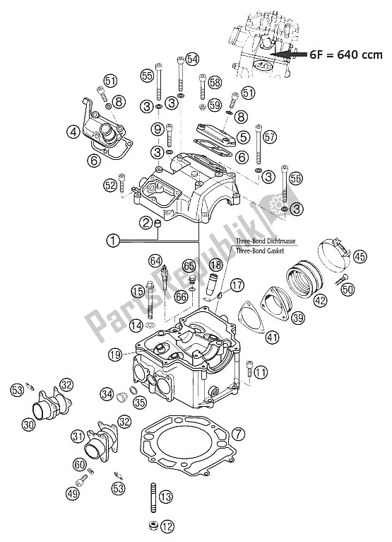 All parts for the Cylinder Head 640 Lc4 2002 of the KTM 640 LC4 E ROT Europe 972626 2002