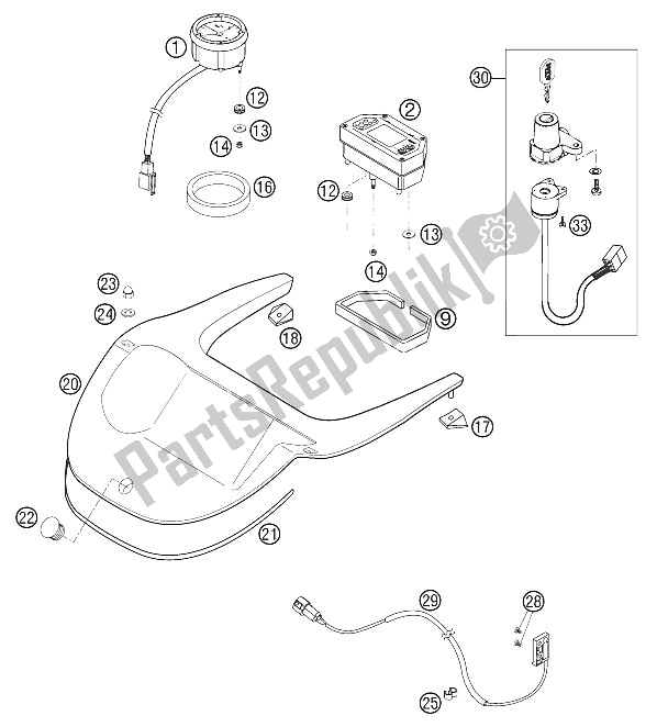 All parts for the Multifunc. Speedometer, Tachom of the KTM 640 Adventure R USA 2002