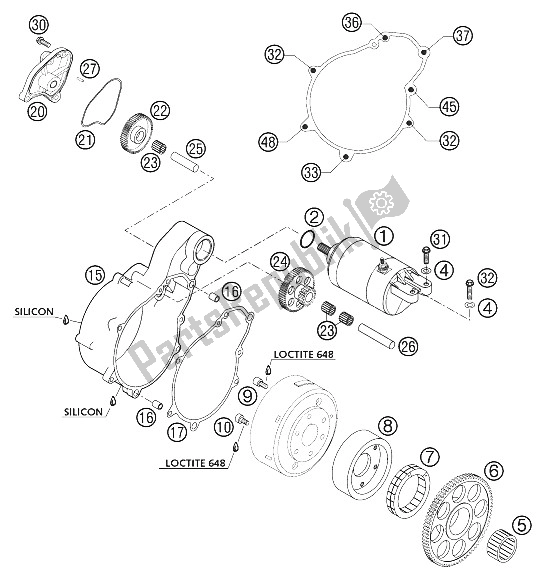 All parts for the Electrical Starter 640 Lc4 200 of the KTM 640 Duke II Orange United Kingdom 2002