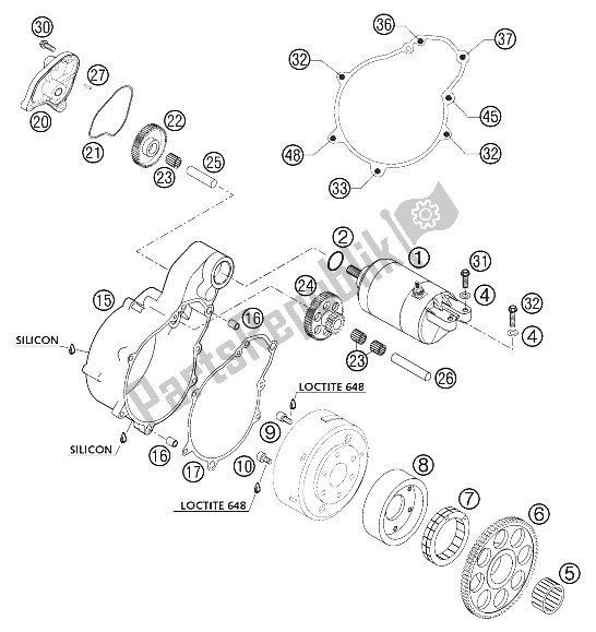 All parts for the Electrical Starter 640 Lc4 200 of the KTM 640 LC 4 E Orange 18L USA 2002