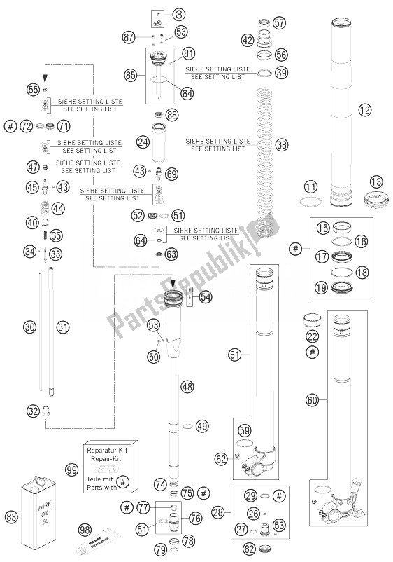 Toutes les pièces pour le Fourche Avant Démontée du KTM 450 SMR Europe 2014