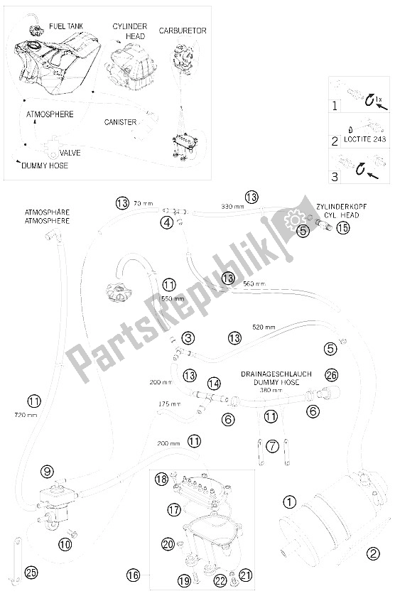 All parts for the Evaporative Canister of the KTM 450 EXC R USA 2008