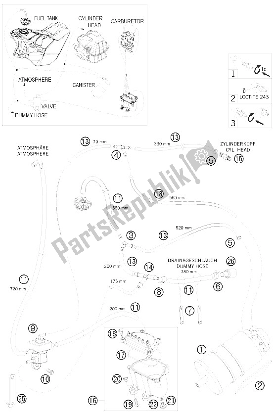 Todas las partes para Recipiente Evaporativo de KTM 530 EXC R USA 2008