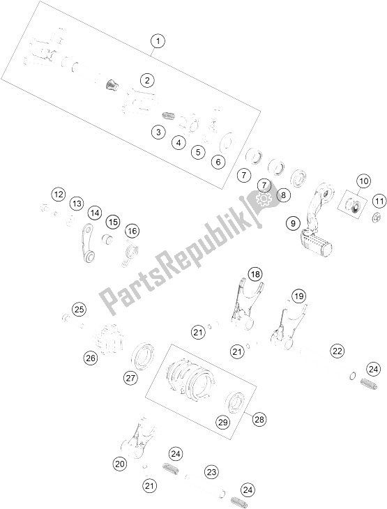 All parts for the Shifting Mechanism of the KTM 125 SX USA 2016