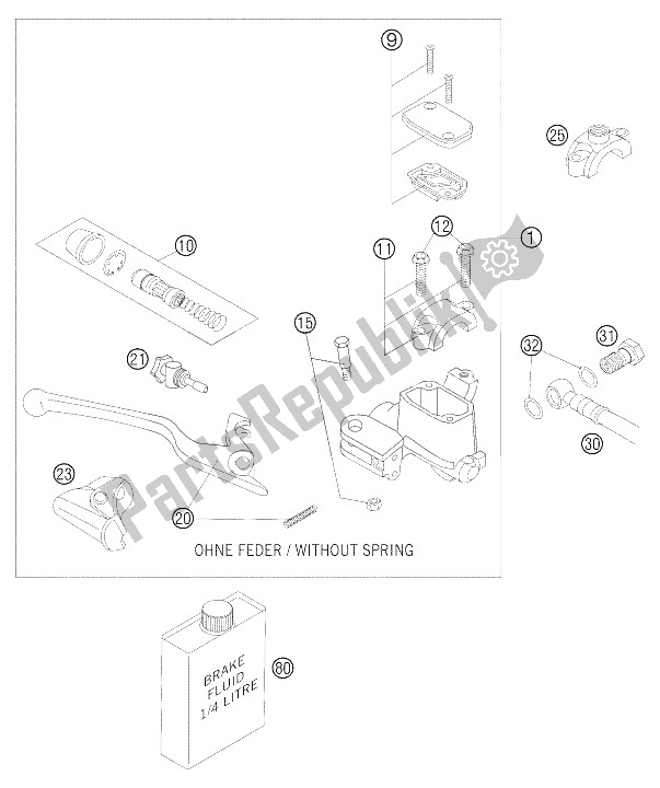 Tutte le parti per il Cilindro Freno A Mano Brembo 625 S del KTM 625 SXC Australia United Kingdom 2005