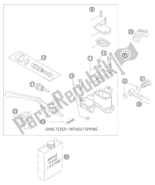 Tutte le parti per il Cilindro Freno A Mano Brembo 625 S del KTM 625 SXC Europe 2005