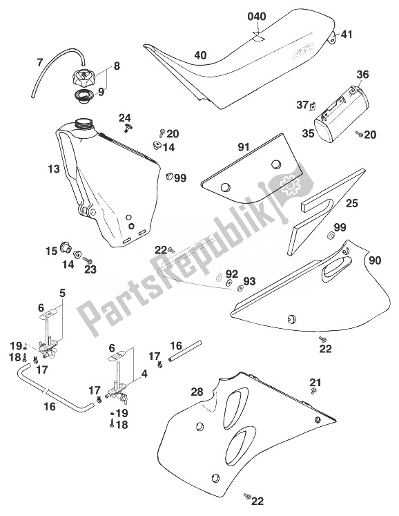 Todas las partes para Tanque - Asiento - Tapa 125 Lc2 ' de KTM 125 LC2 80 Europe 1998