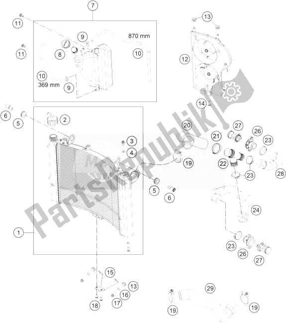 All parts for the Cooling System of the KTM 1190 Adventure ABS Orange Australia 2013