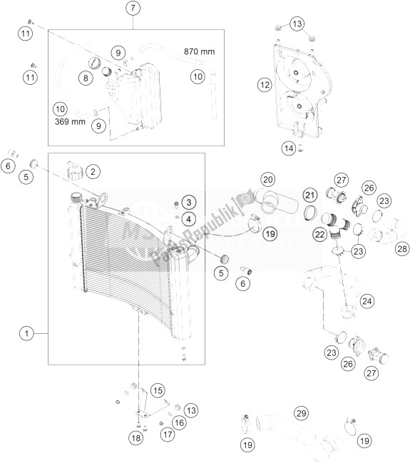 All parts for the Cooling System of the KTM 1190 Adventure ABS Orange Europe 2013