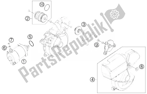 All parts for the Electric Starter of the KTM 250 EXC Australia 2014