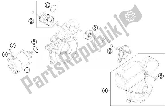 All parts for the Electric Starter of the KTM 250 XC W USA 2014