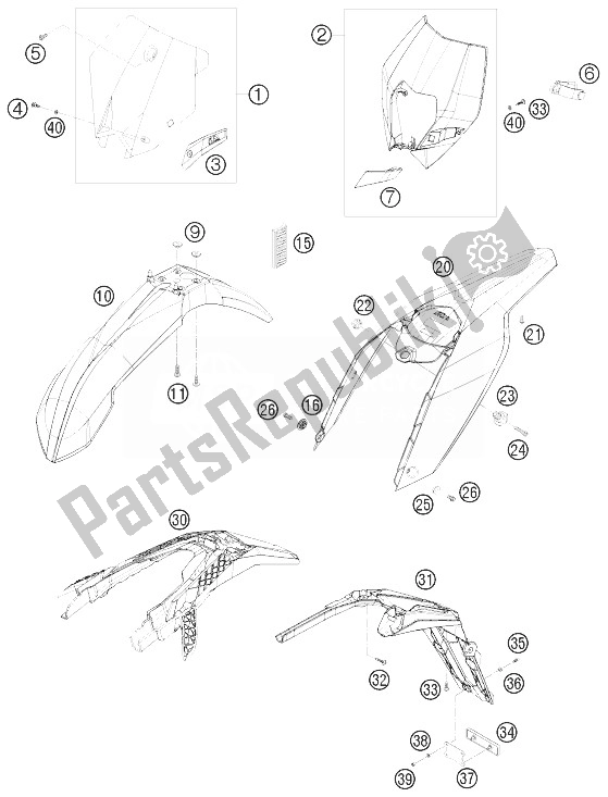 All parts for the Mask, Fenders of the KTM 450 EXC Australia 2010