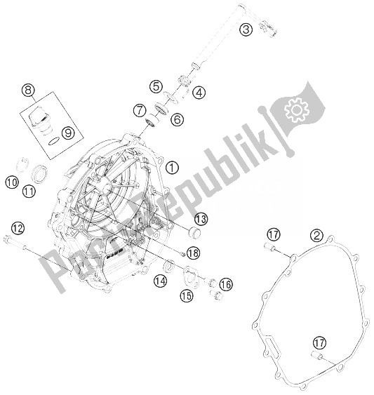 All parts for the Clutch Cover of the KTM 200 Duke White ABS Europe 2013