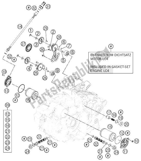 All parts for the Lubricating System of the KTM 690 Duke R ABS CKD Malaysia 2014