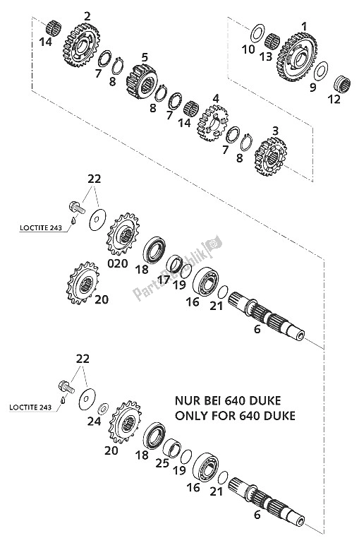 All parts for the Transmission Ii Lc4 of the KTM 640 Duke II Lime Australia 2001