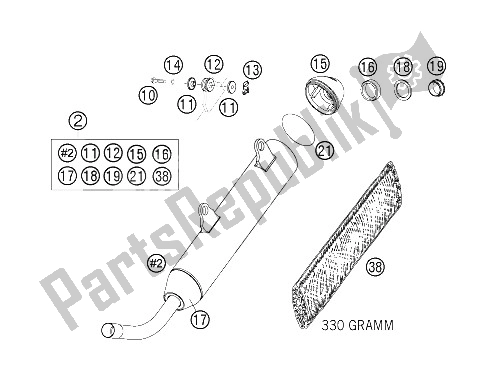 All parts for the Exhaust Silencer of the KTM 125 EXC Europe 2006