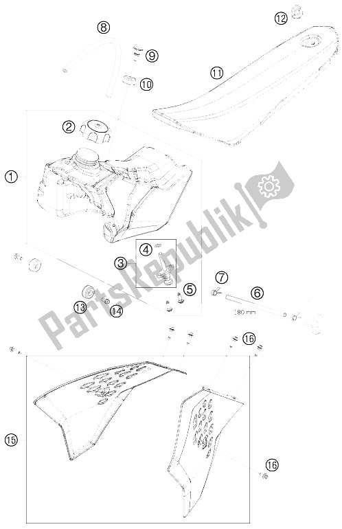 All parts for the Tank, Seat, Cover of the KTM 50 SX Europe 2009