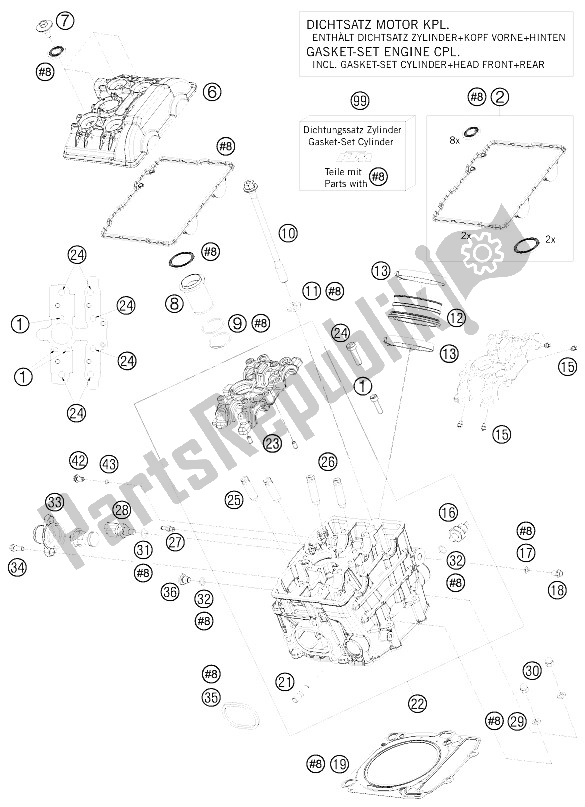 Tutte le parti per il Testata Anteriore del KTM 1190 RC 8R LIM ED Red Bull 09 Europe 2009