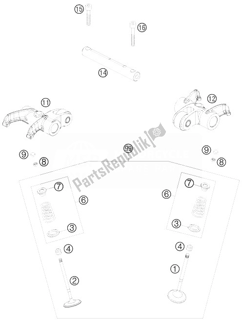 All parts for the Valve Drive of the KTM 690 Duke Black USA 2010