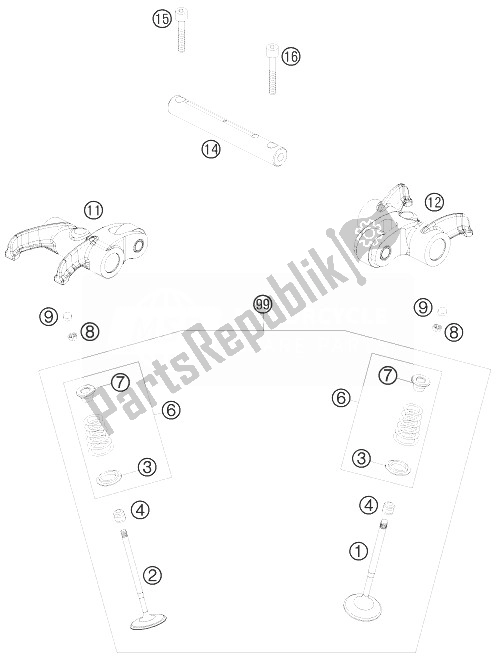 Tutte le parti per il Azionamento Della Valvola del KTM 690 Duke White Europe 2010