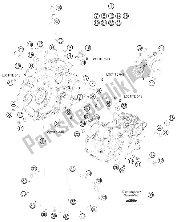 All parts for the Engine Case of the KTM 690 Duke Black USA 2009