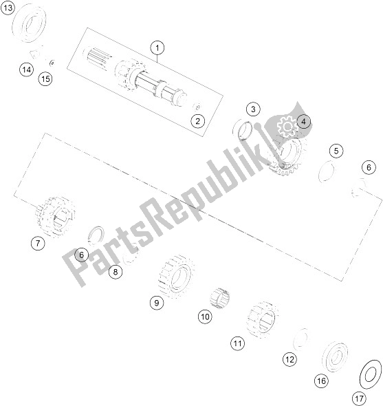 All parts for the Transmission I - Main Shaft of the KTM 350 SX F USA 2016