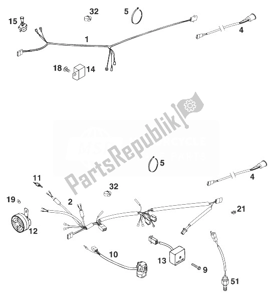 Todas las partes para Mazo De Cables Exc 250-380 '98 de KTM 250 EXC 12 LT USA 1998