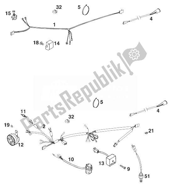 Tutte le parti per il Cablaggio Ecc. 250-380 '98 del KTM 250 EXC 98 Europe 1998