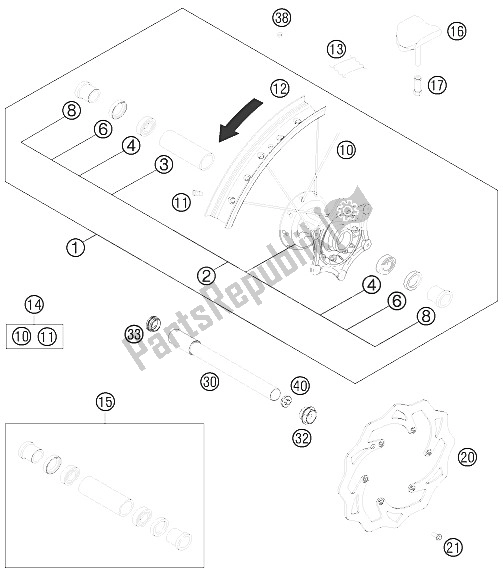 All parts for the Front Wheel of the KTM 250 XC Europe USA 2012