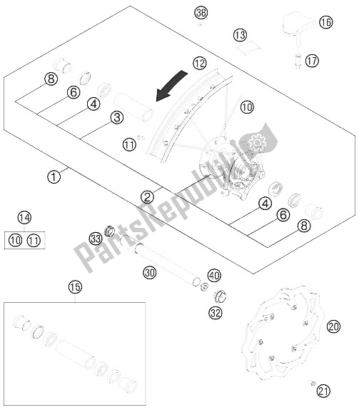 All parts for the Front Wheel of the KTM 250 XC F USA 2012