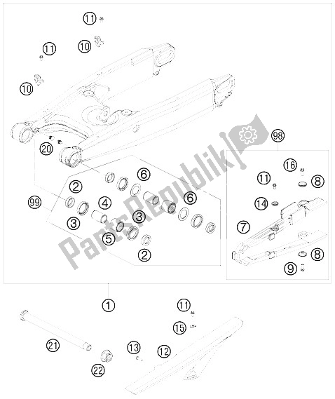 Todas as partes de Braço Oscilante do KTM 990 Supermoto T Silver Australia United Kingdom 2009
